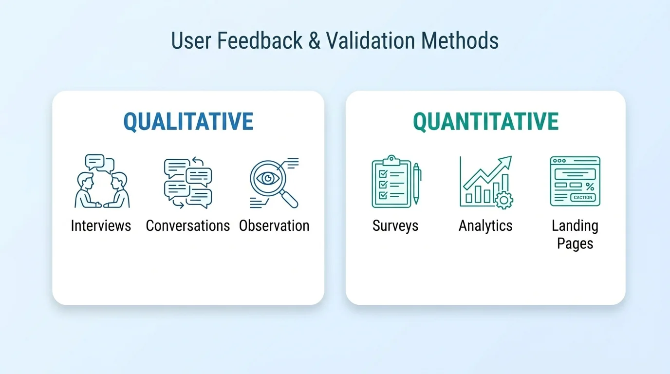 Types of startup idea validation methods - qualitative and quantitative